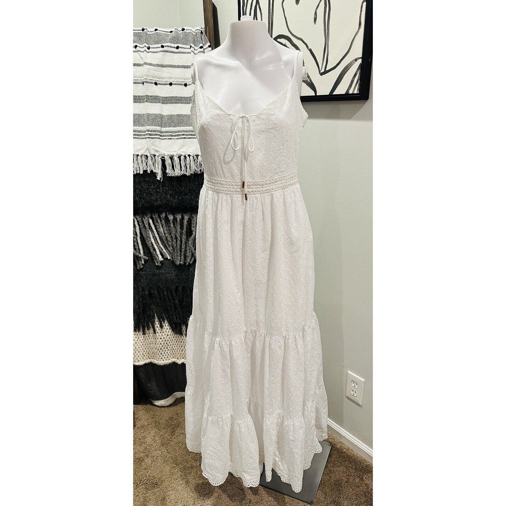 Guess Sleeveless Tiered Eyelet Maxi Dress White Women's Size Medium